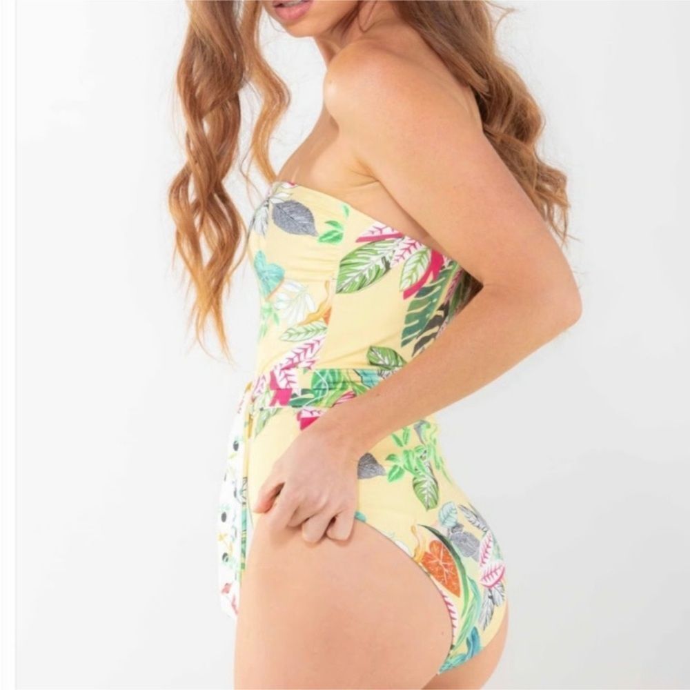Reversible Vibrant Yellow and Green Tropical One-Piece Swimsuit - Picture 4 of 14